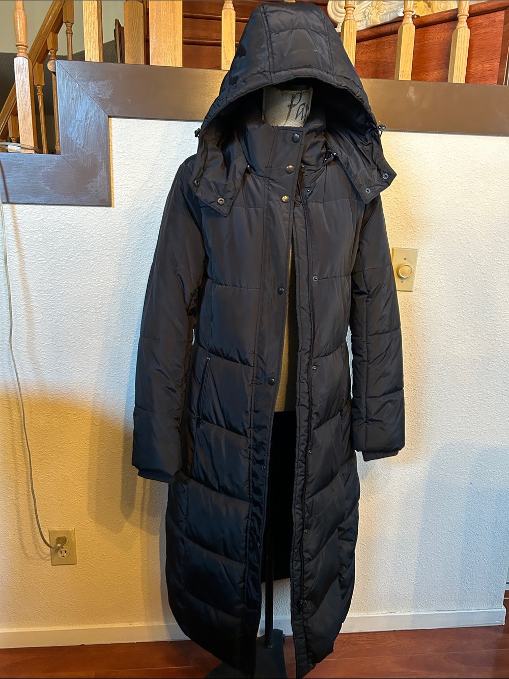 St. John's Bay Long Black Hooded Puffer Coat